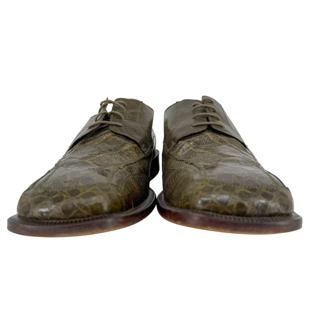 David Eden Green Exotic Lizard Crocodile Leather Dress Shoes Mens 8.5 Square Toe